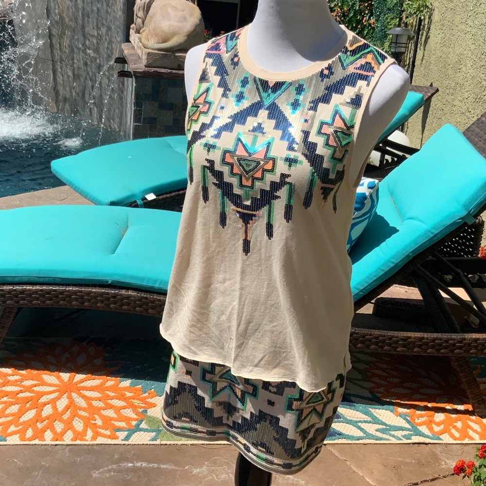 Express NWOT sequin 2 piece tank and mini skirt